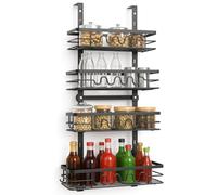 Greenfields 4 Tier Over Door Pantry Organiser - Adjustable Metal Hanging Storage Rack with Removable Baskets - Heavy Duty Wall Mount Spice Rack for Kitchen, Bathroom & Utility Room