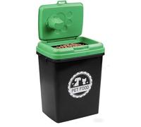 Greenfields 40L/15KG - Pet Food Storage Airtight Storage Container with Flip Top Locking System - Integrated Scoop Food Dispenser Bin, Birds, Pets, Cat, Dog, Fish, Pellet (Black/Green)