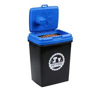 Greenfields 40L/15KG - Pet Food Storage Airtight Storage Container with Flip Top Locking System - Integrated Scoop Food Dispenser Bin, Birds, Pets, Cat, Dog, Fish, Pellet (Black/Blue)