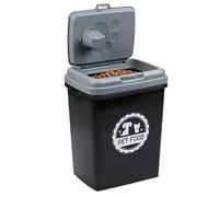 Greenfields 40L/15KG - Pet Food Storage Airtight Storage Container with Flip Top Locking System - Integrated Scoop Food Dispenser Bin, Birds, Pets, Cat, Dog, Fish, Pellet (Black/Grey)