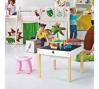 Greenfields 5 In 1 Wooden Multi-Purpose Activity Play Table And Stool Set Kids Childrens Double Sided Chalkboard And Building Blocks Construction Panel With Storage Drawer (Table With 1 Stool)