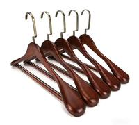 Greenfields 5 Pack Wooden Suit Hangers Wide Shoulder 45cm, Heavy Duty Coat Hangers with Non Slip Trouser Bar, Clothes Hanger with 360 Swivel Chrome Hook for Jackets Coats Suits Trousers, Brown