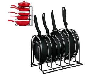 Greenfields 5-Tier Kitchen Pan Organiser - Space-Saving Frying Pan, Pot Lid & Baking Tray Rack, Vertical or Horizontal Cabinet Storage with Rust-Resistant Finish (5 Tier Pan Rack)