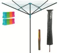 50m Heavy Duty Rotary Washing Line for Outdoor Laundry Drying - 4 Arm Clothes Airer with Free Ground Spike, 24 Pegs & Protective Cover - Ideal for Garden Use