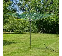 50m Rotary Washing Line for Outdoor Laundry with 4 Arms for Drying, Stainless Steel Heavy Duty Rotate 360 Degrees for Easy Access - Folds Away to Save Space - Ground Socket