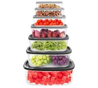 Greenfields 7 Piece Food Storage Containers Set - Leak-Proof BPA-Free Plastic Lunch Boxes with Lids - Stackable Nesting Meal Prep Containers for Kitchen, Pantry, Freezer, Office & School