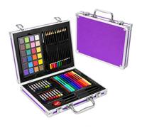 Greenfields 70pc Aluminium Art Set for Kids & Adults, Complete Drawing, Colouring and Painting Kit with Pencils, Crayons, Markers, Paints, Pastels and Portable Carry Case - Purple