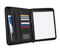 Greenfields A4 Zipped Business Conference Folder, Black Faux Leather Portfolio with Writing Pad Holder, Card Slots, ID Window, Pen Loop, Document Pocket and Full Zip Closure