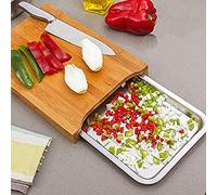 Greenfields Bamboo Wooden Chopping Board Cutting Slicing with Sliding Stainless Steel Tray