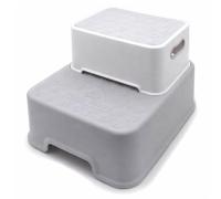 Greenfields Bathroom Step Stool for Kids, Double Height Extra Wide Toddler Step Stool with Non-Slip Feet, Sturdy Plastic Sink & Toilet Training Helper (Grey)