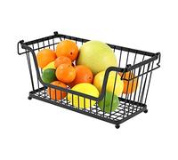 Greenfields® Black Multi-Purpose Stackable Storage Wire Basket Stacking Shelves Fruit Vegetable Kitchen Bathroom Rack Stand Organiser With Handles