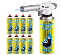 Greenfields® Blow Torch Butane Flamethrower Weed Burner BBQ Camping Cooking Welding Soldering DIY Tool (Torch + 8 Refills)