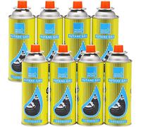Greenfields Butane Gas Bottles Canister Camping Heater Cooker BBQ - Compact and Resealable Canister - CP 250 Valve Gas Cartridge, for Bistro and Camping Outdoors Stoves (8 Bottles)