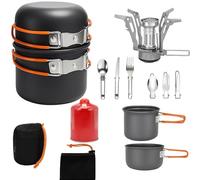 Greenfields Camping Cookware Set with Stove - Lightweight Non-Stick Aluminium Pot, Lid, Foldable Cutlery & Storage Bag for Hiking, Picnics & Outdoor Cooking (Camping Set + 1 Refill)