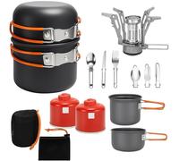 Greenfields Camping Cookware Set with Stove - Lightweight Non-Stick Aluminium Pot, Lid, Foldable Cutlery & Storage Bag for Hiking, Picnics & Outdoor Cooking (Camping Set + 2 Refills)