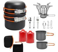 Greenfields Camping Cookware Set with Stove - Lightweight Non-Stick Aluminium Pot, Lid, Foldable Cutlery & Storage Bag for Hiking, Picnics & Outdoor Cooking (Camping Set + 2 Refills)