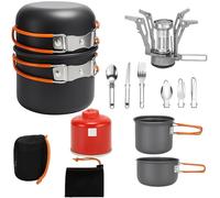 Greenfields Camping Cookware Set with Stove - Lightweight Non-Stick Aluminium Pot, Lid, Foldable Cutlery & Storage Bag for Hiking, Picnics & Outdoor Cooking (Camping Set + 1 Refill)