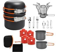 Greenfields Camping Cookware Set with Stove - Lightweight Non-Stick Aluminium Pot, Lid, Foldable Cutlery & Storage Bag for Hiking, Picnics & Outdoor Cooking (Camping Set + 4 Refills)