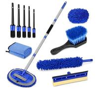 Greenfields Car Wash Brush Kit, Multi-Piece Vehicle Cleaning Set with Extendable Mop, 2-in-1 Sponge Squeegee, Microfiber Towel, Duster, Soft Brush & 5 Detailing Brushes for Cars, Vans, Wheels & Glass
