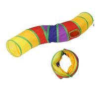 Greenfields Cat Tunnel & Cube Playset - Pop Up Collapsible Kit with Peek Hole & Swing Ball Toy, Interactive Rainbow Play Tunnel for Cat Kittens Indoor & Outdoor Cats