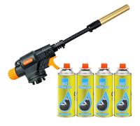 Greenfields Flexible Nozzle Butane Blow Torch, Professional Cooking & DIY Torch Adjustable Flame, Stainless Steel Nozzle for BBQ, Creme Brulee, Soldering & Pipe Heating (Torch + 4 Refills)