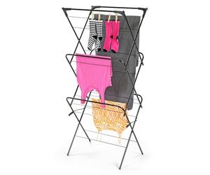 Greenfields Foldable 3 Tier Clothes Airer Black | Vertical Indoor Outdoor Laundry Drying Stand with Non-Slip Feet | Lightweight Space-Saving Towel & Clothes Dryer