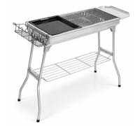 Greenfields Foldable Charcoal BBQ Grill Portable Stainless Steel Barbecue with Storage Shelf Compact Camping Grill for Garden Outdoor Picnic Travel Cooking Large Cooking Surface