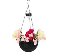 Greenfields Hanging Basket Rattan Effect Solar Powered Plastic Flower Outdoor Hanging Basket - LED SMD Lights Plant Pot Spot Light with Chain for Outdoor Garden Patio (1)