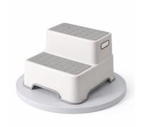 Greenfields Kids Step Stool Double Layer, Non-Slip Toddler Footstool with Rubber Base, Reinforced Design, Educational Letters Surface, Bathroom Sink Stool - Grey