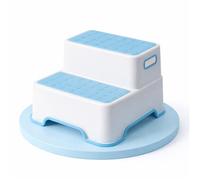 Greenfields Kids Step Stool Double Layer, Non-Slip Toddler Footstool with Rubber Base, Reinforced Design, Educational Letters Surface, Bathroom Sink Stool - Blue