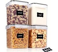 Greenfields Large Food Storage Containers with Lids (5.2L, 4Pack) - BPA-Free Airtight Plastic Food Containers, Flour, Sugar, Rice Canisters - Kitchen & Pantry Organization with Labels & Marker