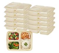 Greenfields Meal Prep Containers 10 Pack - 3 Compartment 1000ml (35oz) - BPA-Free Reusable Food Storage Boxes with Lids - Microwave, Freezer & Dishwasher Safe Stackable Lunch Boxes (Beige)