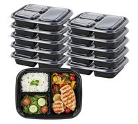 Greenfields Meal Prep Containers 10 Pack - 3 Compartment 1000ml (35oz) - BPA-Free Reusable Lunch Boxes with Lids - Microwave, Freezer & Dishwasher Safe - Stackable Food Storage Boxes (Black)