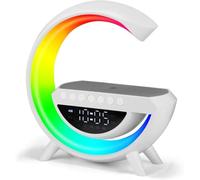 Greenfields Multifunctional Night Light Lamp with Bluetooth Speaker, Wireless Charger, White Noise, Alarm Clock & FM Radio - LED Mood Light with 13 Colors - Bedside Table Lamp for Relaxation & Sleep