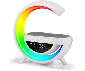 Greenfields Multifunctional Night Light Lamp with Bluetooth Speaker, Wireless Charger, White Noise, Alarm Clock & FM Radio - LED Mood Light with 13 Colors - Bedside Table Lamp for Relaxation & Sleep