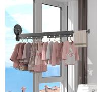 Greenfields No-Drill Wall-Mounted Folding Clothes Drying Rack - Vacuum Suction, 360° Adjustable, Telescopic Pull-Out Bar, Rust-Resistant Aluminium for Small Spaces
