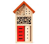 Greenfields Orange Wooden Insect House, Outdoor Garden Insect Hotel with Bamboo Tubes, Drilled Holes & Mesh Section, Decorative Natural Wood Bug Habitat for Patio, Balcony, Fence, Flower Bed