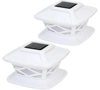 Greenfields Pack of 2 Solar LED Post Lights - Outdoor Garden IP65 Waterproof Square Landscape White Post Cap - Solar Powered Lamp for Patio Fence Deck Fits 4x4, 5x5, 6x6 Inch Wooden Posts
