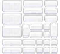 Greenfields Pack of 25 Desk Drawer Organizer | Clear Storage Bins for Kitchen, Bedroom, Office, Makeup, Jewelry, Utensils | Versatile Drawer Divider Trays | 4 Size Stackable Tidy and Organized Boxes