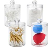 Greenfields Pack of 4 - Bathroom Qtip Holder - Clear Lids - Cotton Pad, Qtip, Swab Pads, Cotton Balls, Floss, Hair Clips, Pins, Makeup Brushes - Apothecary Jars for Bathroom or Bedroom