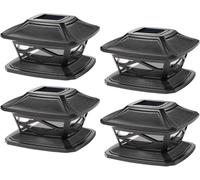 Greenfields Pack of 4 Solar LED Post Lights - Outdoor Garden IP65 Waterproof Square Landscape Black Post Cap - Solar Powered Lamp for Patio Fence Deck Fits 4x4, 5x5, 6x6 Inch Wooden Posts
