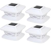 Greenfields Pack of 4 Solar LED Post Lights - Outdoor Garden IP65 Waterproof Square Landscape White Post Cap - Solar Powered Lamp for Patio Fence Deck Fits 4x4, 5x5, 6x6 Inch Wooden Posts