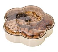Greenfields Petal Snack Serving Tray with Lid - 5-Compartment Divided Food Storage Box for Nuts, Fruit, Sweets & Vegetables - Clear Plastic Party Platter for Home, Picnic & Travel