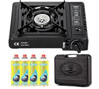 Greenfields Portable Camping Stove Gas Cooker with Piezo Ignition, Compact Butane Burner with Carry Case, Adjustable Flame Outdoor Cooking Stove Camping Picnic Travel (Camping Stove + 4 Butane Gas)