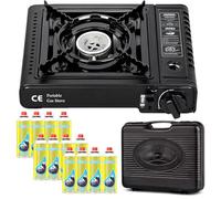 Greenfields Portable Camping Stove Gas Cooker with Piezo Ignition, Compact Butane Burner with Carry Case, Adjustable Flame Outdoor Cooking Stove Camping Picnic Travel (Camping Stove + 12 Butane Gas)