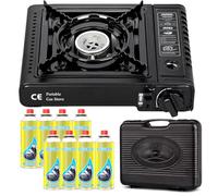 Greenfields Portable Camping Stove Gas Cooker with Piezo Ignition, Compact Butane Burner with Carry Case, Adjustable Flame Outdoor Cooking Stove Camping Picnic Travel (Camping Stove + 8 Butane Gas)