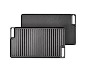 Greenfields Reversible Cast Iron Griddle Pan 45.7 x 25.7cm, Double Sided Grill Plate with Flat Griddle Side, Pre-Seasoned Naturally Non Stick, For Gas Induction Electric Hob, Oven BBQ Grill, Steak Pan