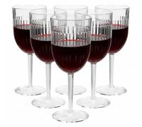 Greenfields Set of 12 Reusable Plastic Wine Glasses with Stem, 350ml Clear Ribbed Shatterproof Tumblers for Garden Parties, BBQs, Picnics, Camping & Poolside Drinks
