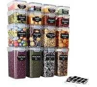 Greenfields Set of 16 Airtight Food Storage Containers & Kitchen Storage Containers - BPA-Free Plastic Containers for Flour, Sugar and Baking Supplies, with 20 Labels