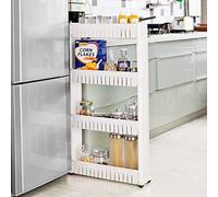 Greenfields Shelf Organiser Slim Slide Out Kitchen Bathroom Trolley Rack Holder Storage on Wheels (4 Tier)